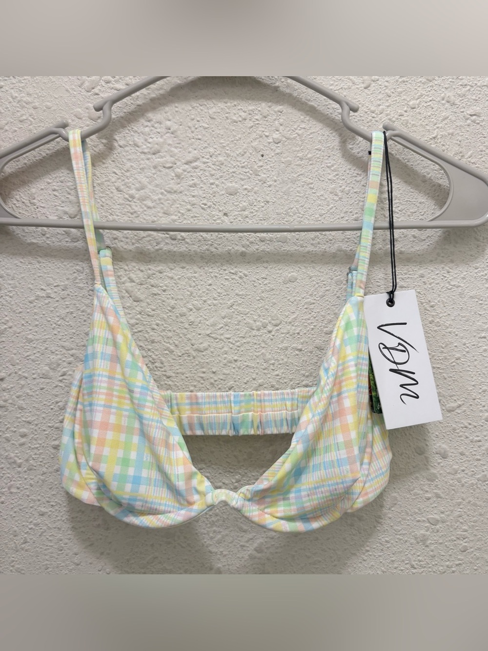 VDM the Label Heidi Bikini Top in Spring Pastel Plaid NWT Small